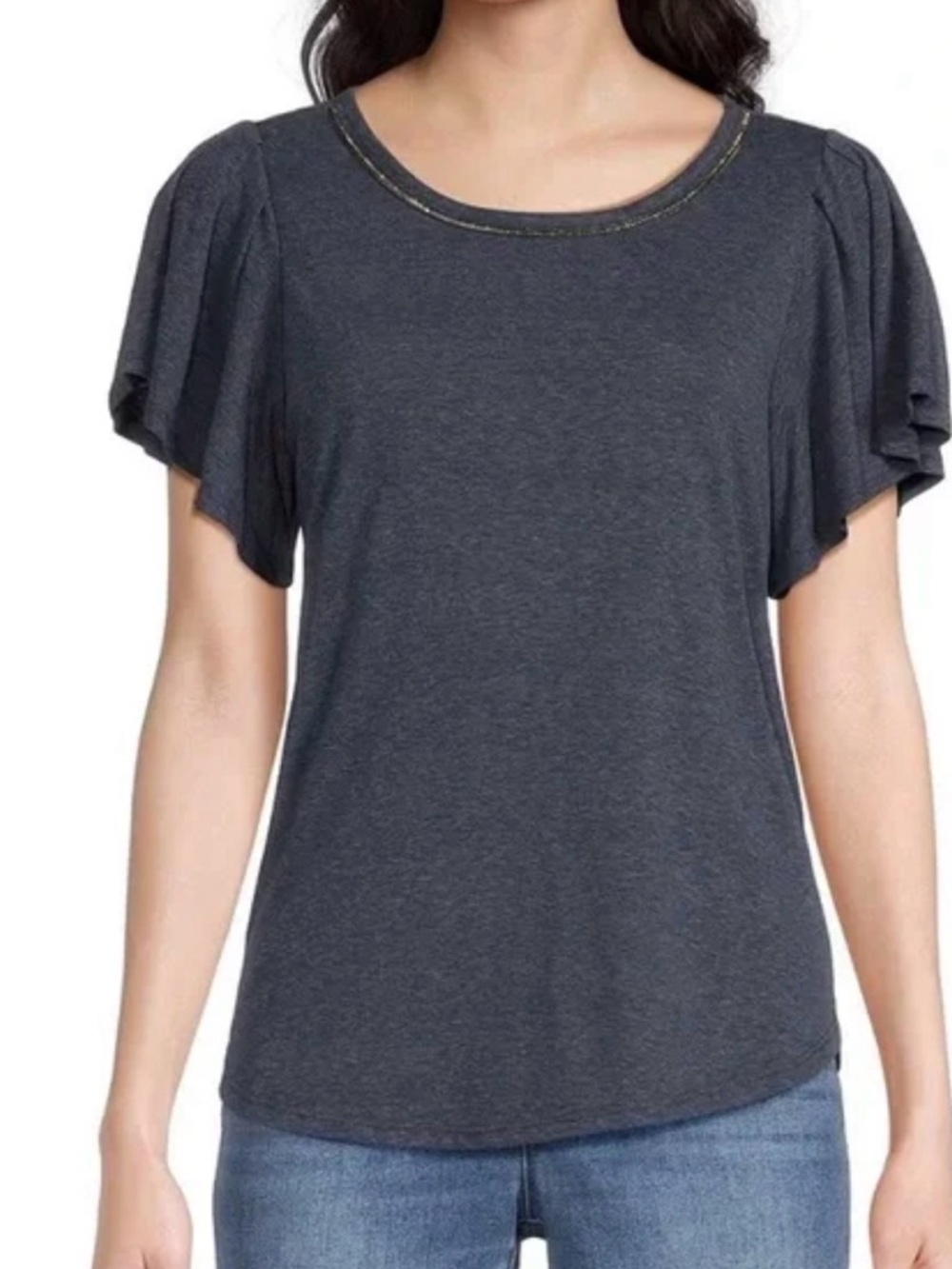 NWT Democracy Flutter Sleeve Top XL Gray Soft Stretch Tee